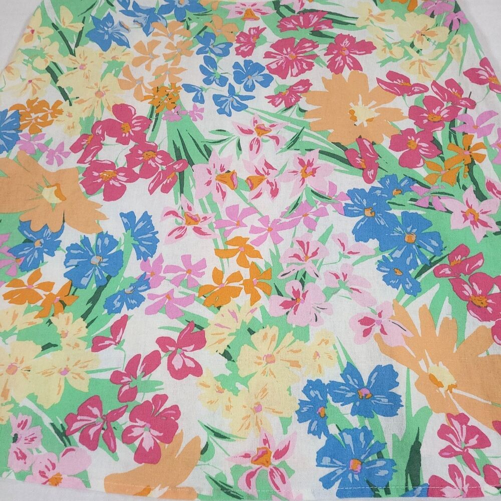 Floral Hawaiian linen sun Dress old navy XL Round Neck Smocked‎ Stretch Pockets - Picture 4 of 14